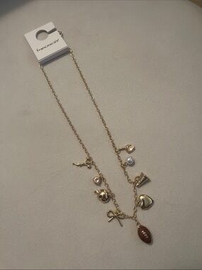 Francesca's Collections Gold Charm Necklace with Pearl and Brown Football Charm